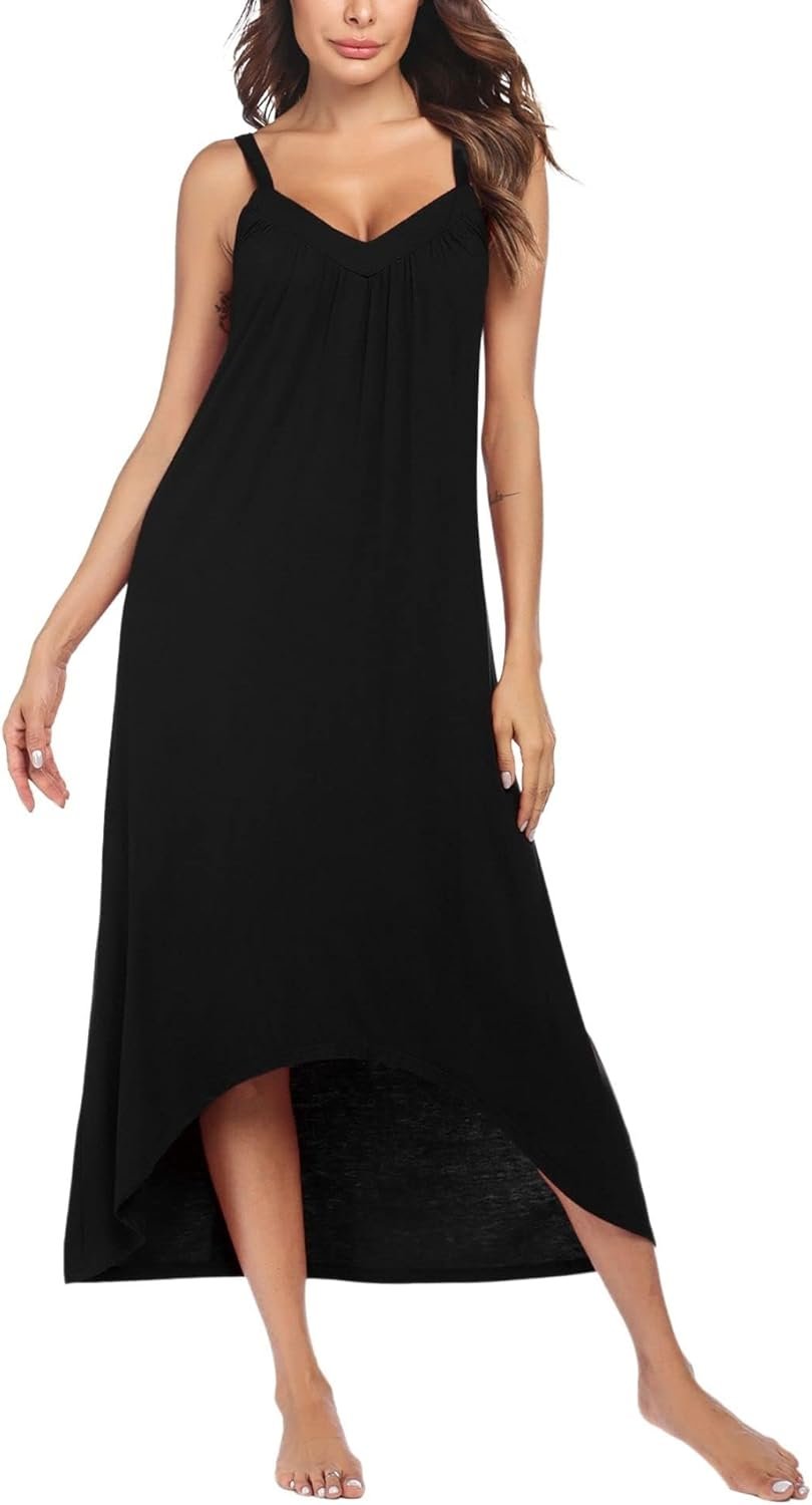 Women's Sleeveless Long Nightgown Full Slip Nightdress Soft Sleepdress V Neck Nightshirt