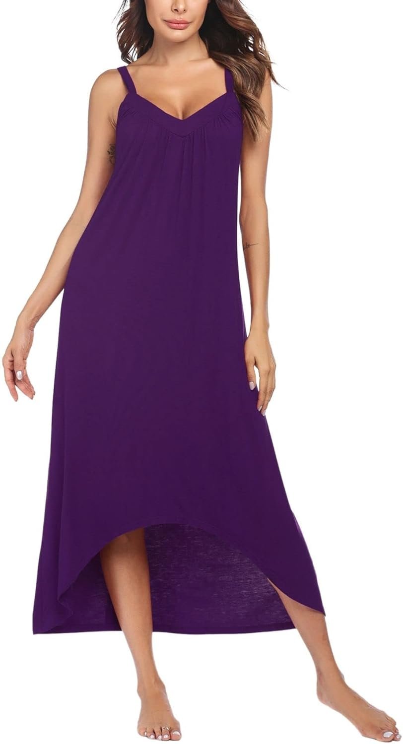 Women's Sleeveless Long Nightgown Full Slip Nightdress Soft Sleepdress V Neck Nightshirt