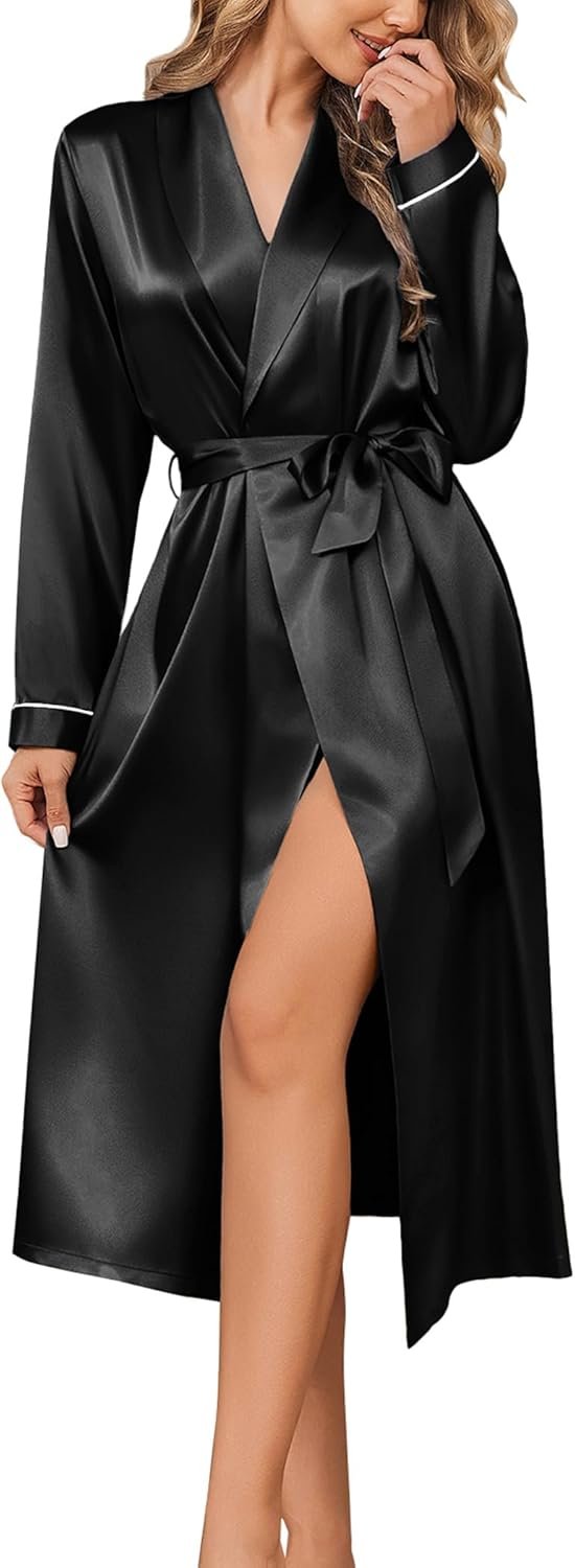 Silk Robes for Women Shawl Collar Satin Bathrobe Long Bride Wedding Party Robe Lightweight Sexy Sleepwear S-XXL