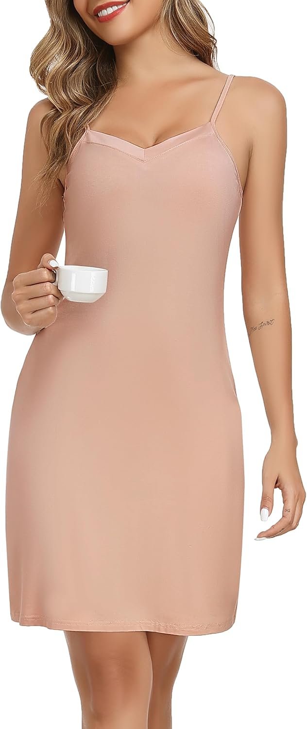 Women's Full Slips Cami Slip Mini Dress Adjustable Spaghetti Straps Basic Under Dresses Sleeveless Nightgown S-3XL